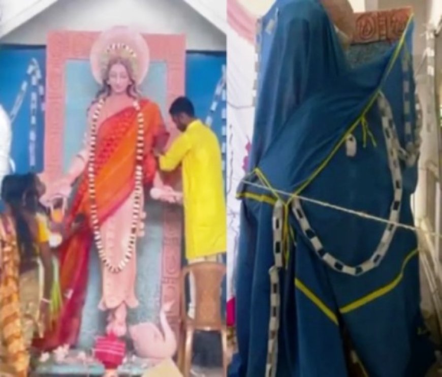 Saraswati Idol Without Saree Sparks Row